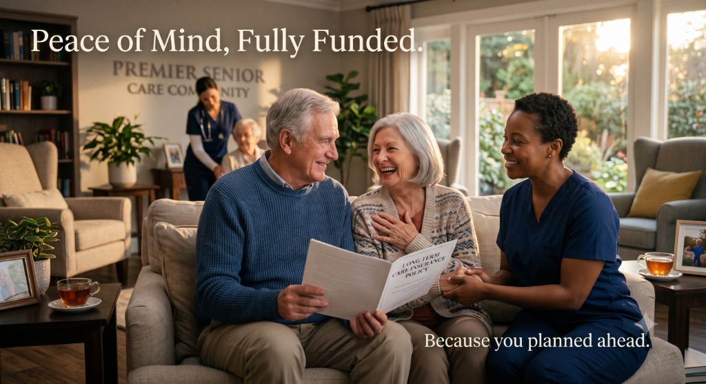 Couple at peace reviewing their care plan with a caregiver, because they planned ahead